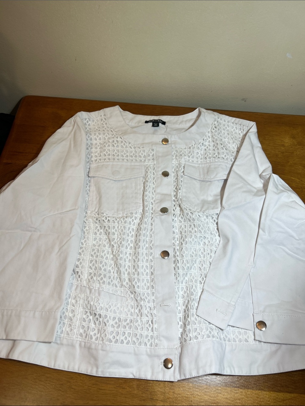 Roz & Ali white Crochet-Front Button Jacket - Women Size 3X nwot
